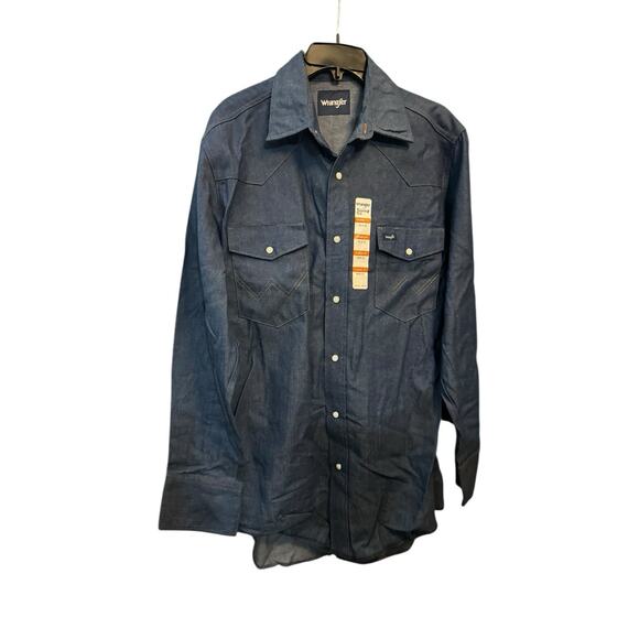 Wrangler Cowboy Cut Pearl Snaps Long Sleeve Denim Shirt 16x33 Dark Wash - Picture 1 of 7
